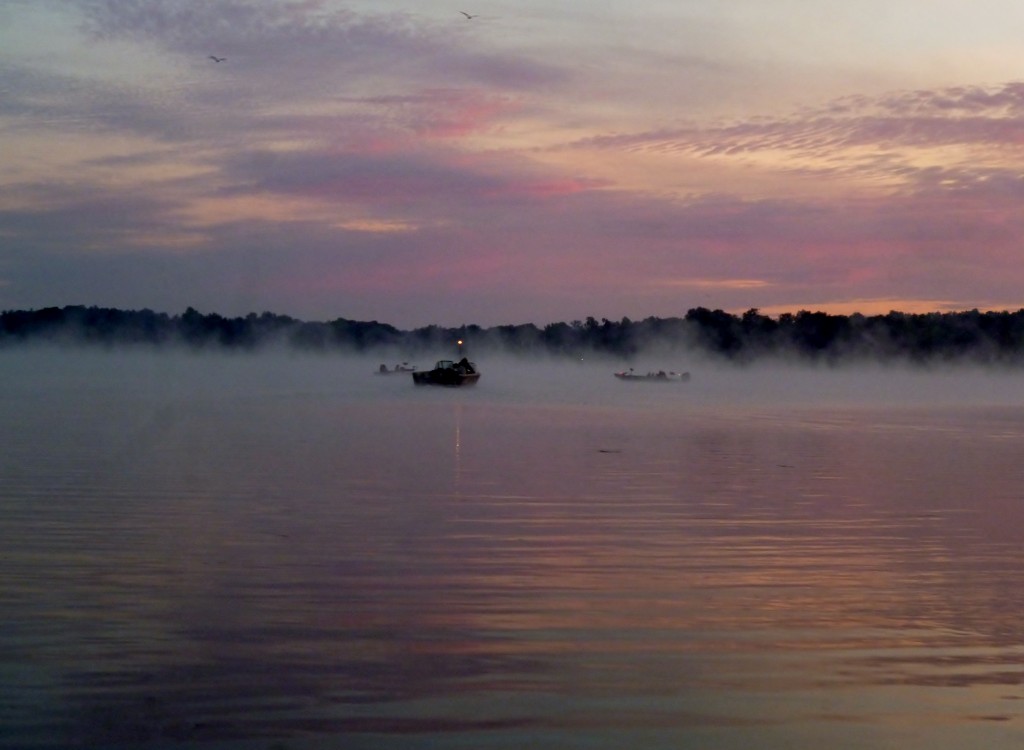 Early morning fog on the water due to the cool air temps and warm water